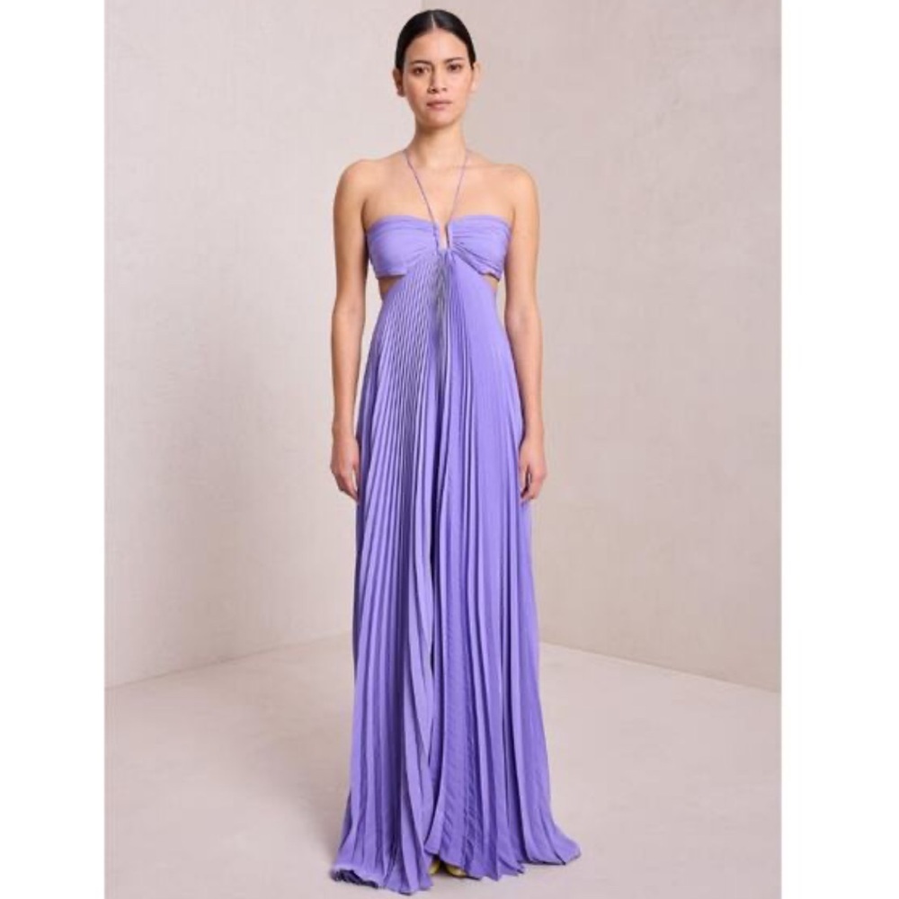 A.L.C. Moira Pleated Purple Halter Maxi Dress Size 14